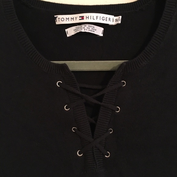 TOMMY GIRL black knit top with lace up grommets - Picture 2 of 4